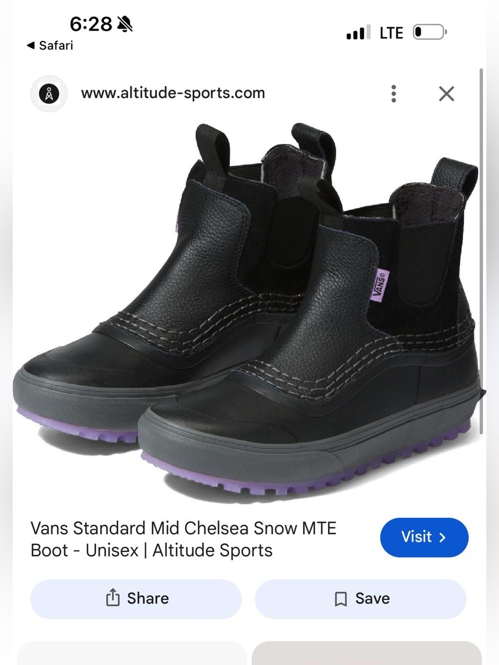 Vans Black Chelsea Snow MTE Boots with Lilac Sole Accents